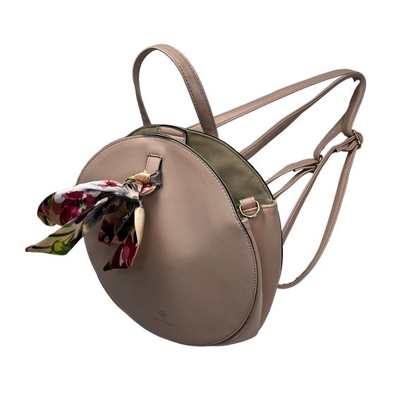 Nanette Lepore Round Backpack Purse Fashion Bow Designer Travel Bag Tan - Picture 5 of 12
